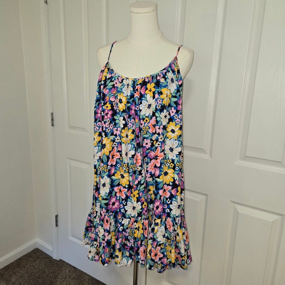 Storia Floral Babydoll Dress Womens Small Multicolor Tiered Ruffle Rayon SD2083R